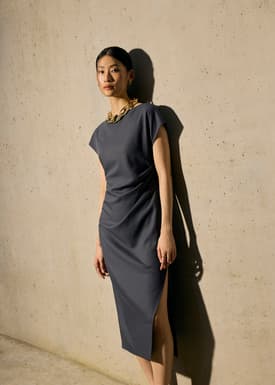 Hansa Boat Neck Column Drape Midaxi Dress