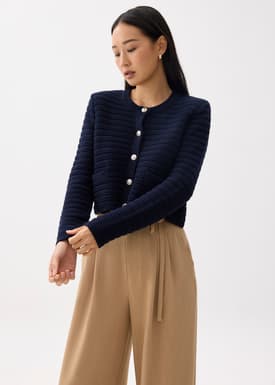 Kiara Shoulder Padded Crop Knit Cardigan