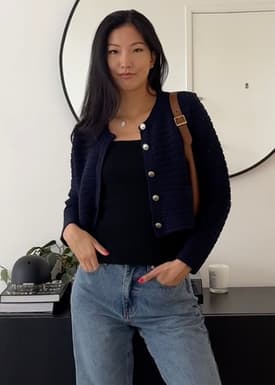 Kiara Shoulder Padded Crop Knit Cardigan