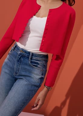Malee Boxy Knit Scallop Edge Cardigan
