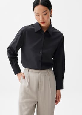Cotton Lace Trim Collared Shirt