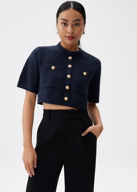Knit Round Neck Crop Blouse