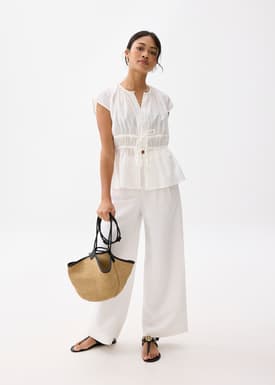 Elastic Notched Fit & Flare Blouse