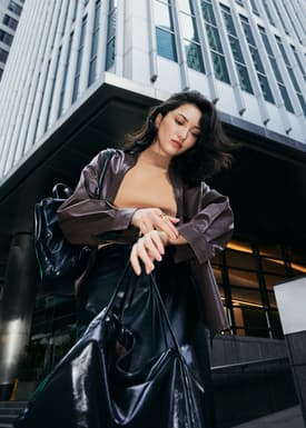 Oversized Vegan Leather Collared Shirt