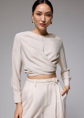 Satin Crop Drape Blouse