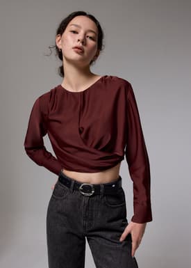 Satin Crop Drape Blouse