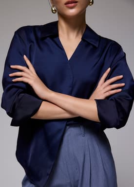 RuchedReady® Satin Notch Collar Blouse