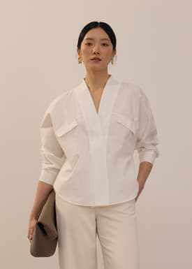 RuchedReady® Relaxed Poplin V-neck Blouse