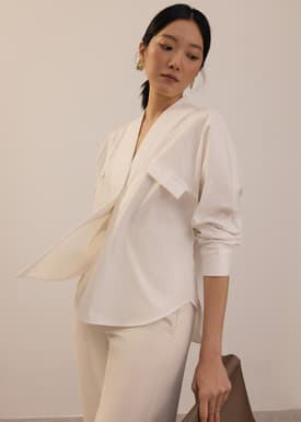 RuchedReady® Relaxed Poplin V-neck Blouse