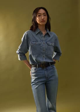 Oversized Denim Drop Shoulder Button Down Shirt
