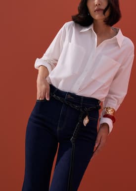 RuchedReady® Relaxed Cotton Button Down Shirt