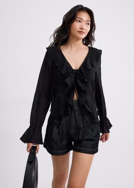 Relaxed Georgette V-neck Frill Blouse