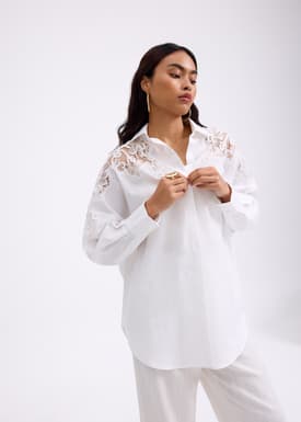Oversized Lace Patchwork Button-Down Collared Shirt