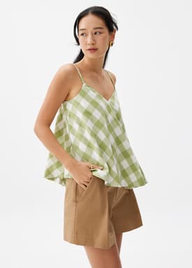 Gingham V-neck Swing Camisole Top