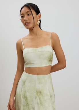 Padded Abstract Smocked Crop Top