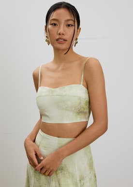 Padded Abstract Smocked Crop Top