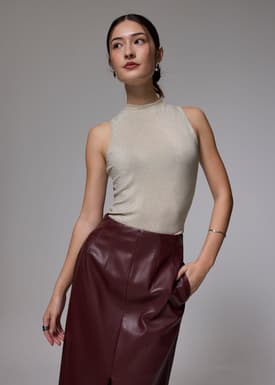 Fitted Jersey Mock Neck Top