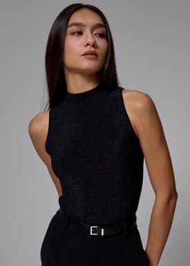 Fitted Jersey Mock Neck Top