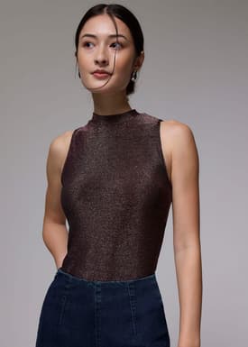 Fitted Jersey Mock Neck Top
