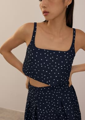 Padded Crinkled Polka Dot Crop Camisole Top