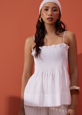 Cotton Pintuck Peplum Camisole Top