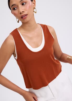 Layered Knit Scoop Neck Crop Tank Top