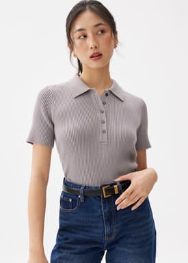Ribbed Knit Collared Top