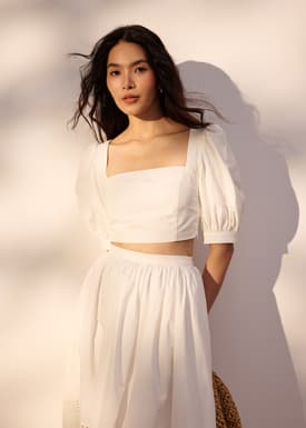 Cotton Puff Sleeve Fitted Crop Top
