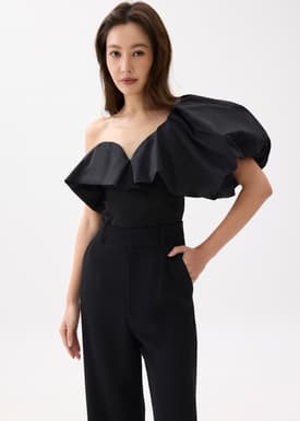 Padded Asymmetric Puff Sleeve Top
