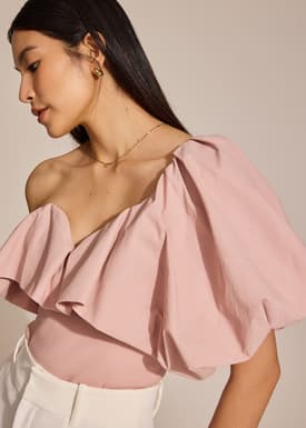 Padded Asymmetric Puff Sleeve Top