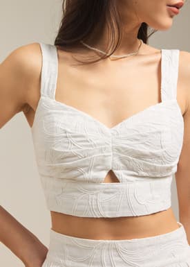 Padded Broderie V-neck Crop Top