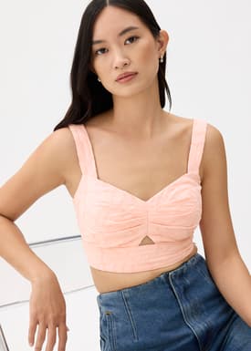 Padded Broderie V-neck Crop Top