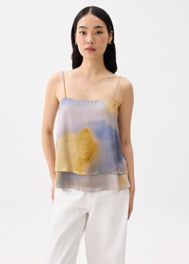 Abstract Satin Straight Neck Camisole Top