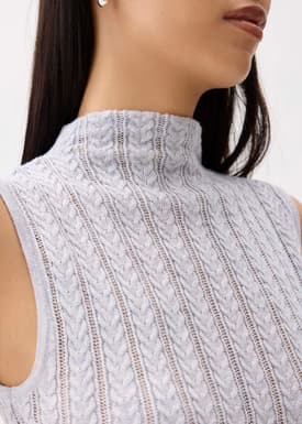 Sheer Mock Neck Fitted Knit Top