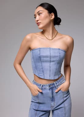 Denim Fitted Crop Tube Top