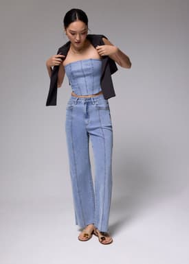 Denim Fitted Crop Tube Top