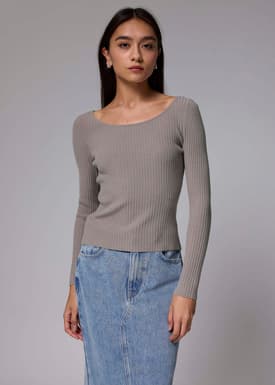 Ribbed Knit Fitted Long Sleeve Top