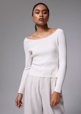 Ribbed Knit Fitted Long Sleeve Top