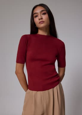 Knit Fitted Mock Neck Top
