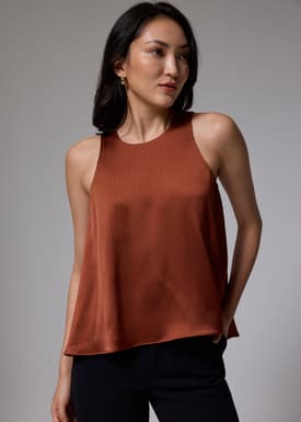 Crinkled Satin Trapeze Shell Top