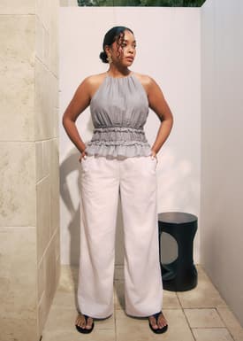 Crinkled Sheer Peplum Halter Top