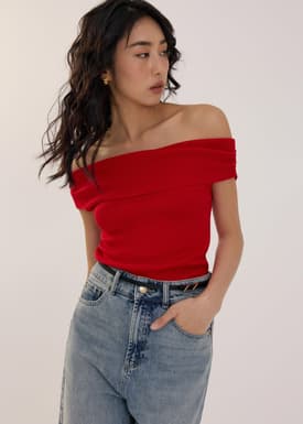 Knit Fitted Off Shoulder Top