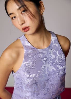 Brocade Round Neck Crop Tank Top