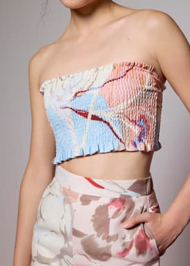 Fitted Crop Tube Top in Tossed Blooms