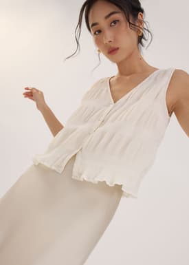 Crinkled Boxy V-Neck Top