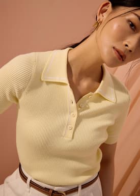 Contrast Knit Polo Top