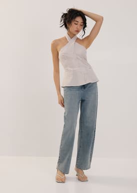 Striped Linen Halter Top