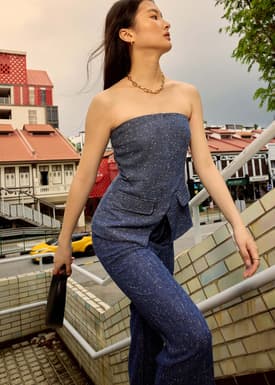 Tweed Smocked Tunic Tube Top