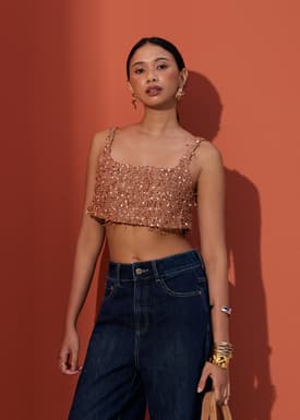 Padded Sequin Square Neck Crop Top