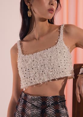Padded Sequin Square Neck Crop Top